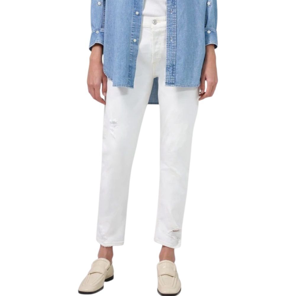 Citizens Of Humanity White Mid Rise Distressed Slim Emerson Boyfriend Jeans 27